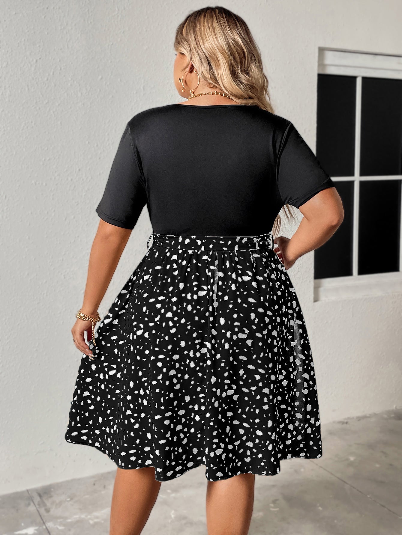 Plus Size V-Neck Mixed Print Mini Dress with Tie Waist - Available in 2 Colors