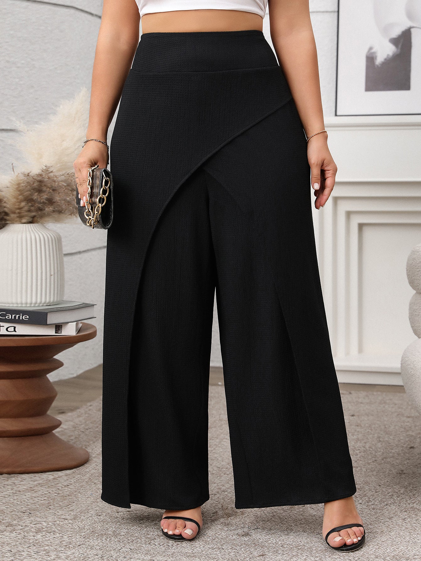 Soft & Comfortable Wide-Leg Pants with Stylish Overlay - Available in 2 Colors
