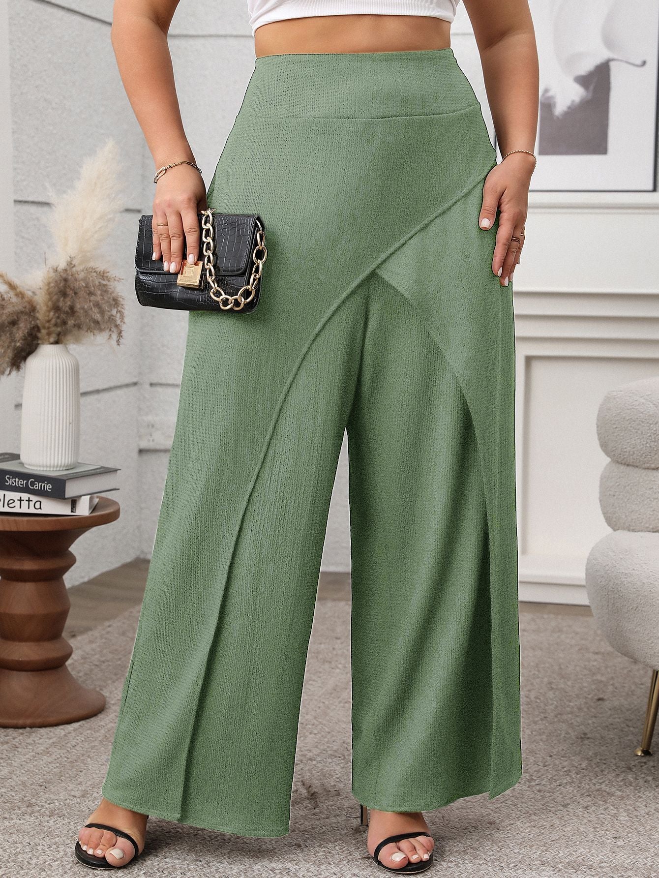 Soft & Comfortable Wide-Leg Pants with Stylish Overlay - Available in 2 Colors