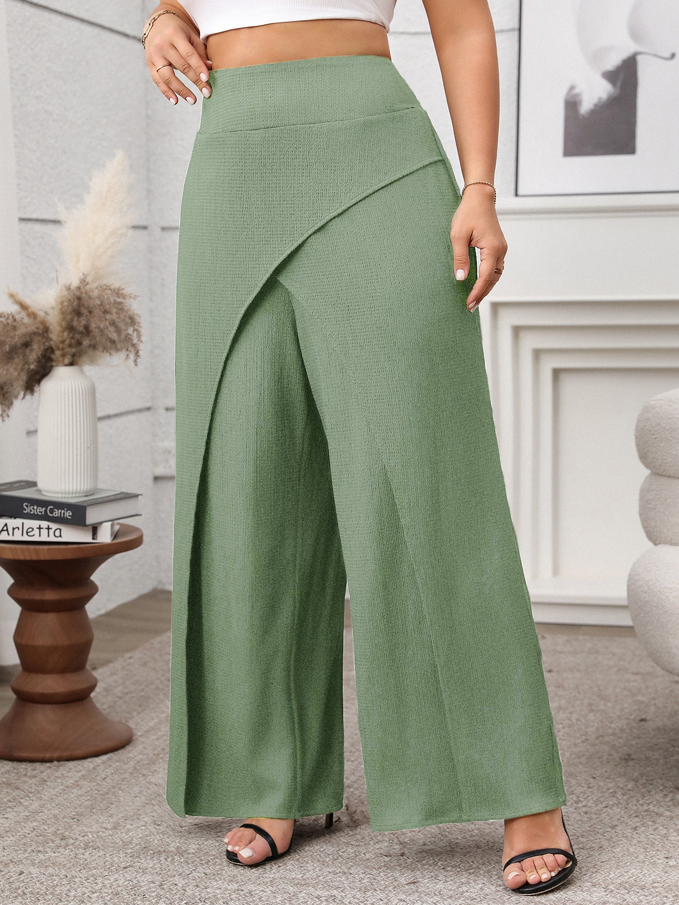 Soft & Comfortable Wide-Leg Pants with Stylish Overlay - Available in 2 Colors