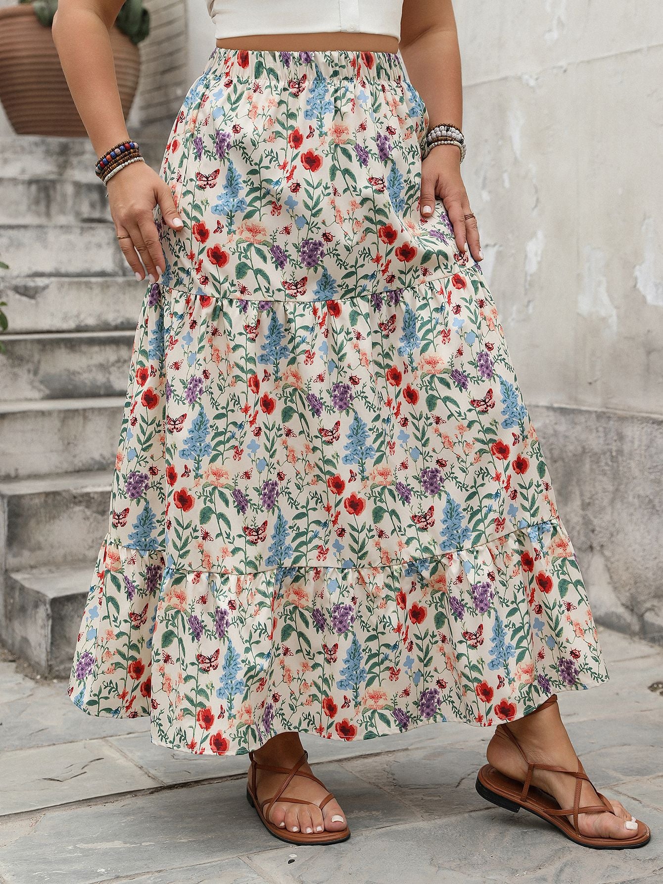 Breathable Floral Print Tiered Maxi Skirt - Effortless Summer Style