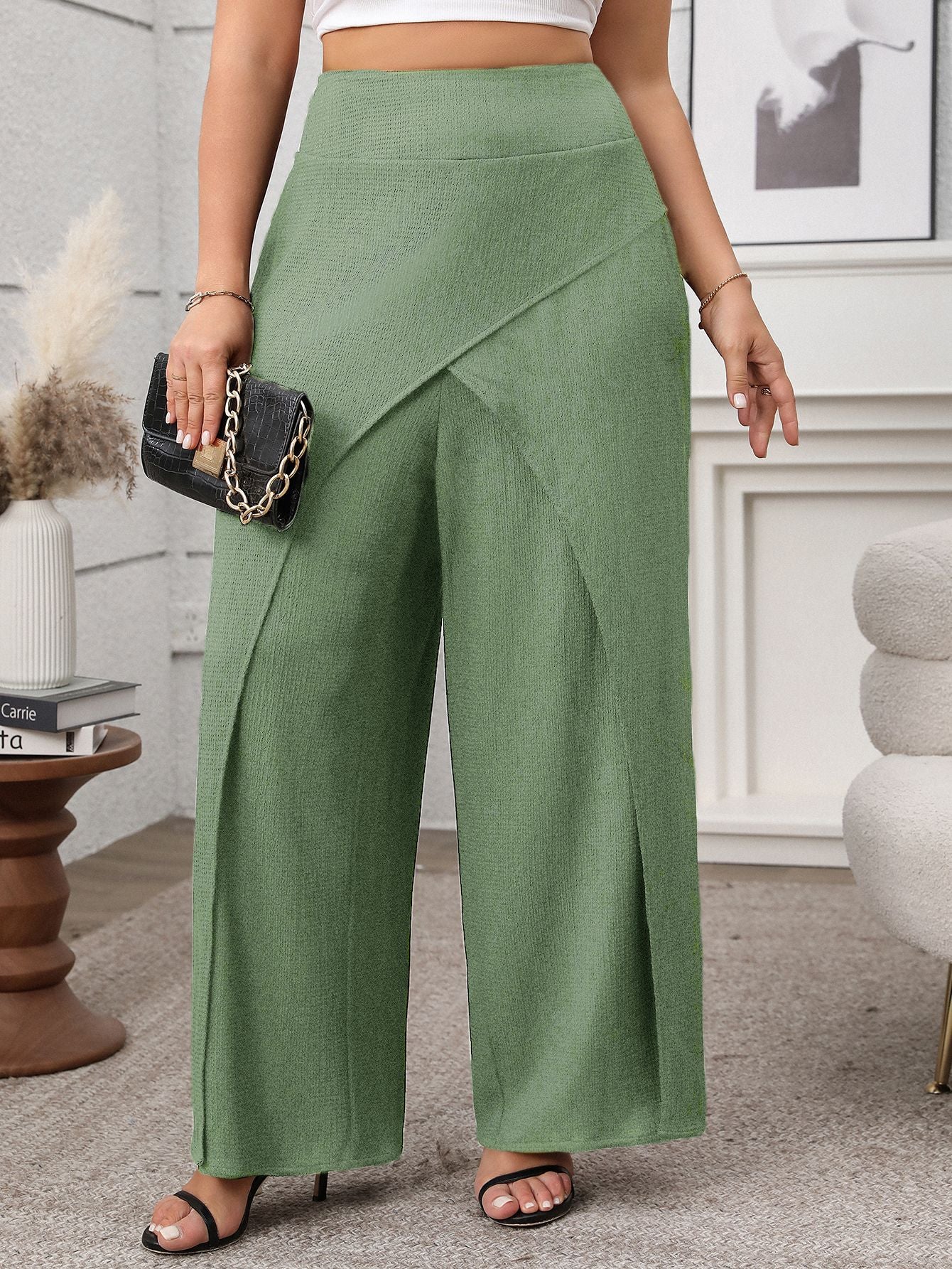 Soft & Comfortable Wide-Leg Pants with Stylish Overlay - Available in 2 Colors
