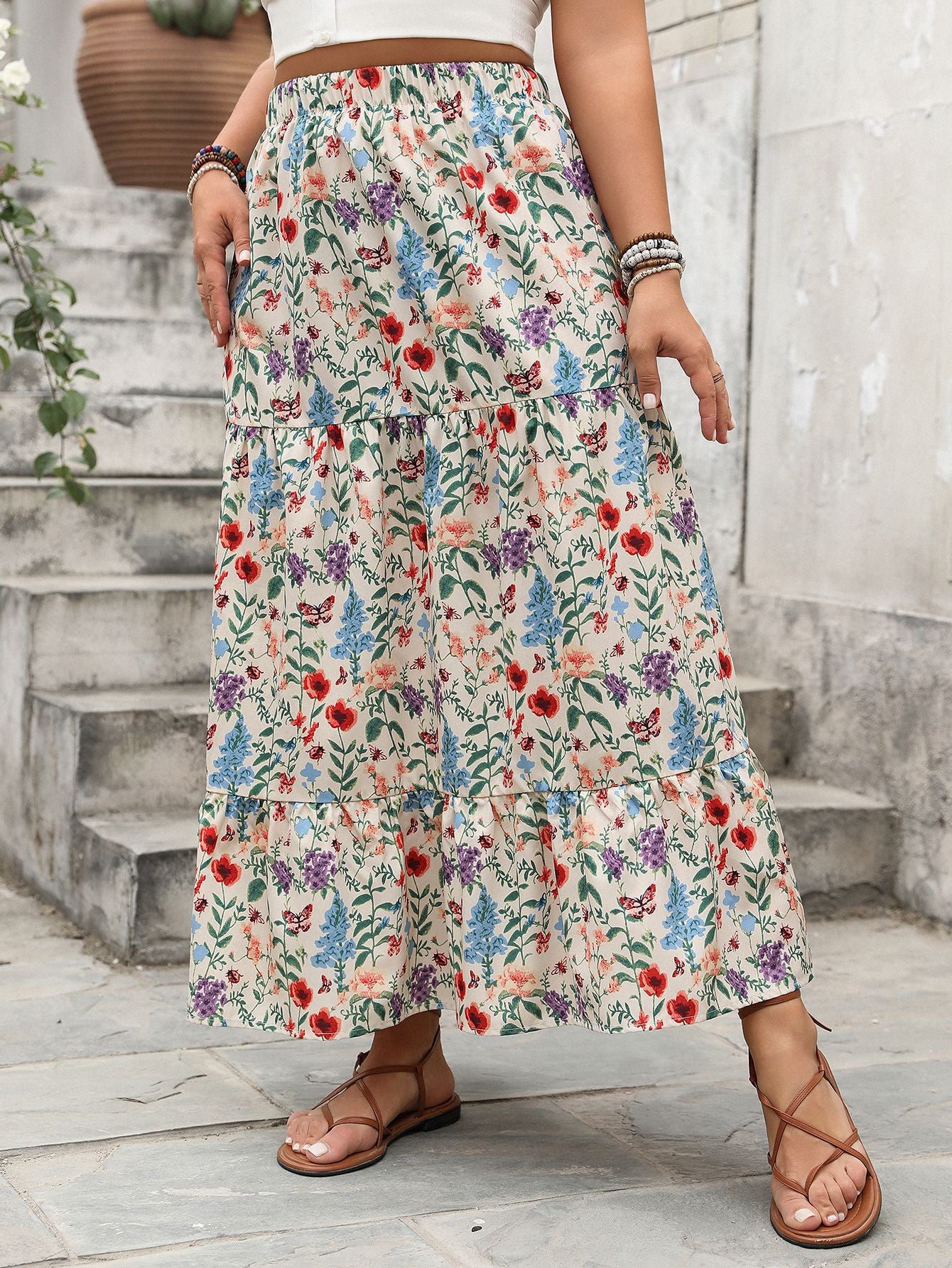 Breathable Floral Print Tiered Maxi Skirt - Effortless Summer Style