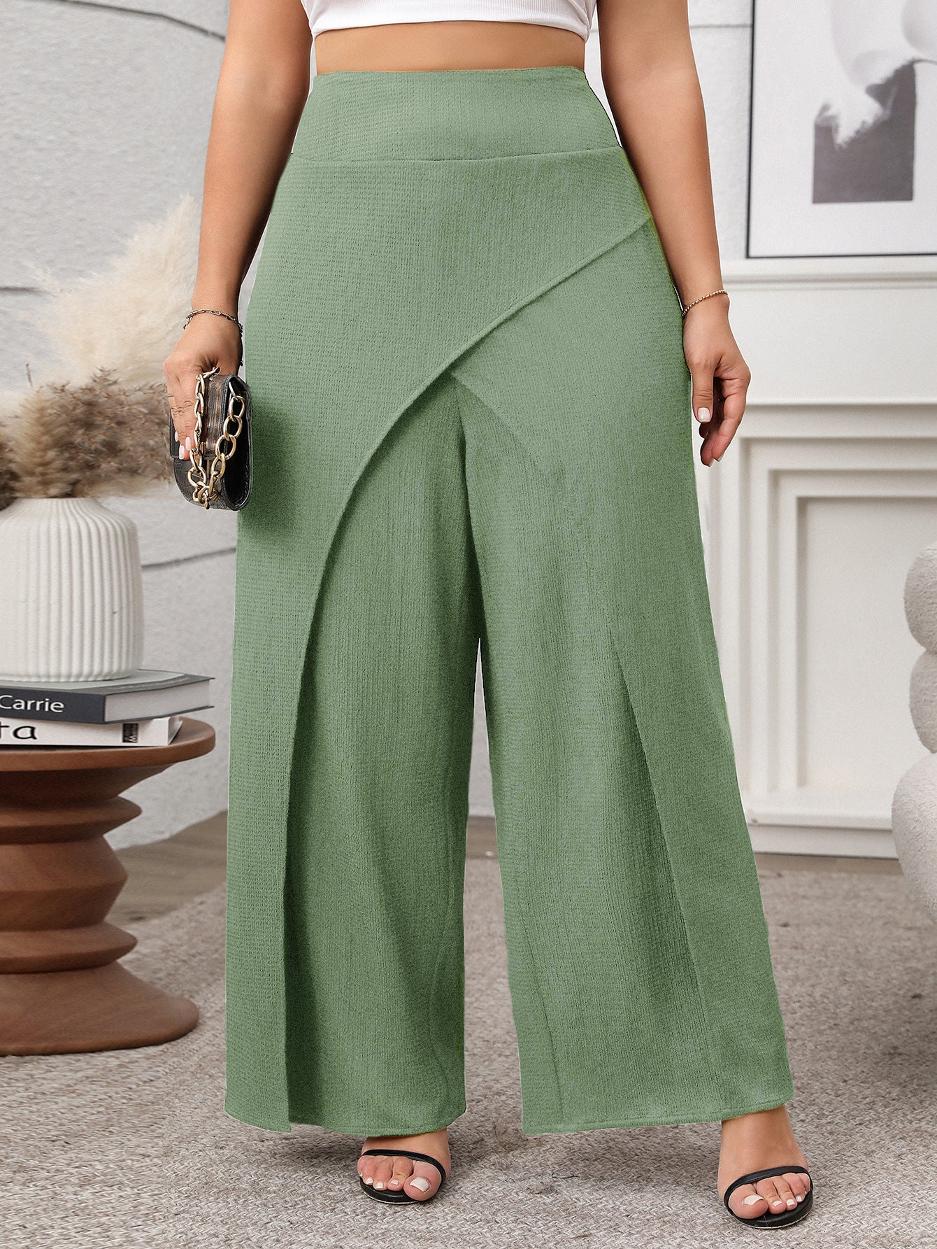 Soft & Comfortable Wide-Leg Pants with Stylish Overlay - Available in 2 Colors