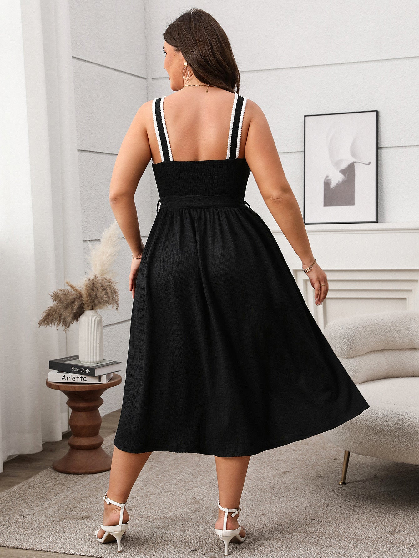 Plus Size Soft & Comfortable Button-Front Midi Dress with Tie Waist - Available in 2 Colors