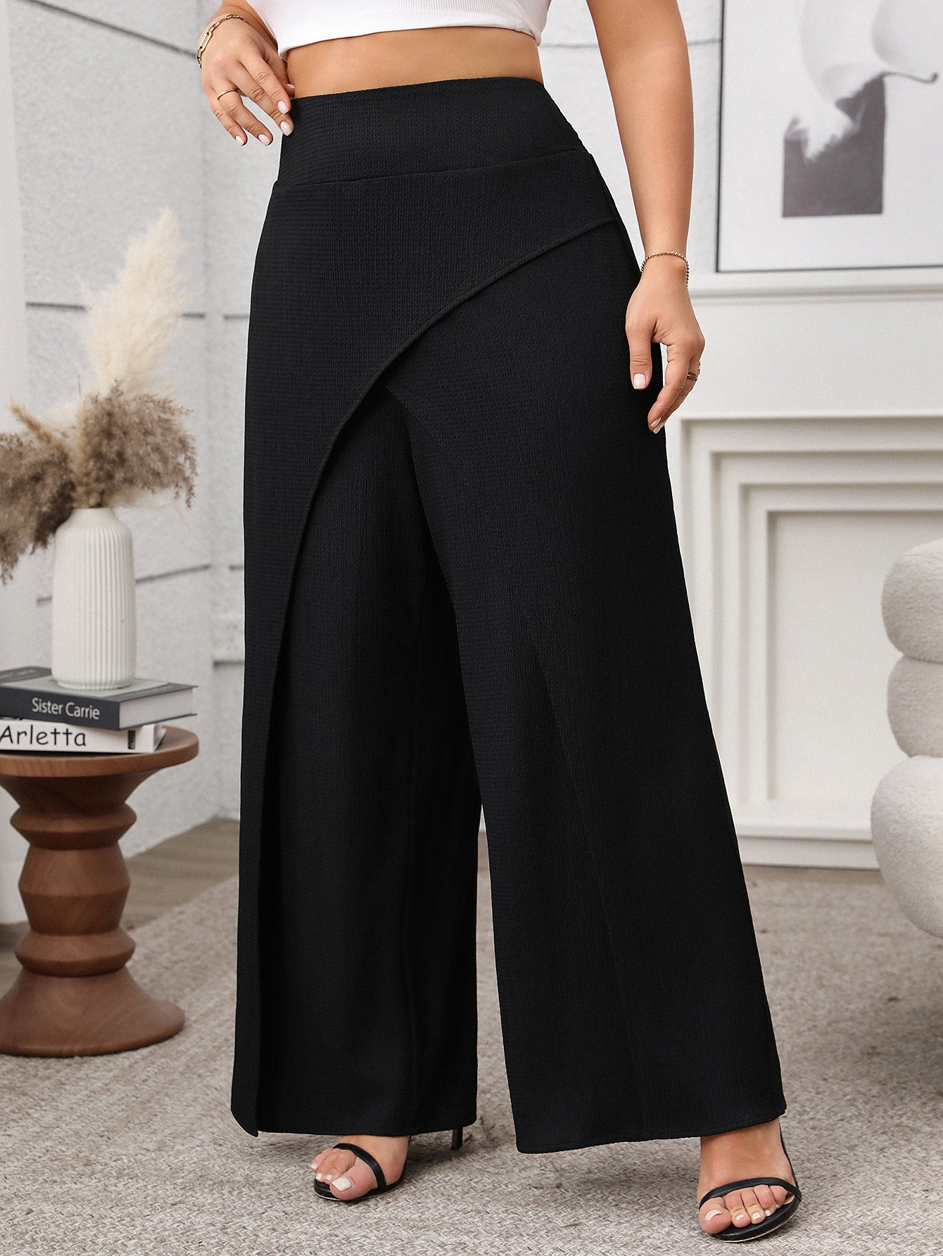 Soft & Comfortable Wide-Leg Pants with Stylish Overlay - Available in 2 Colors