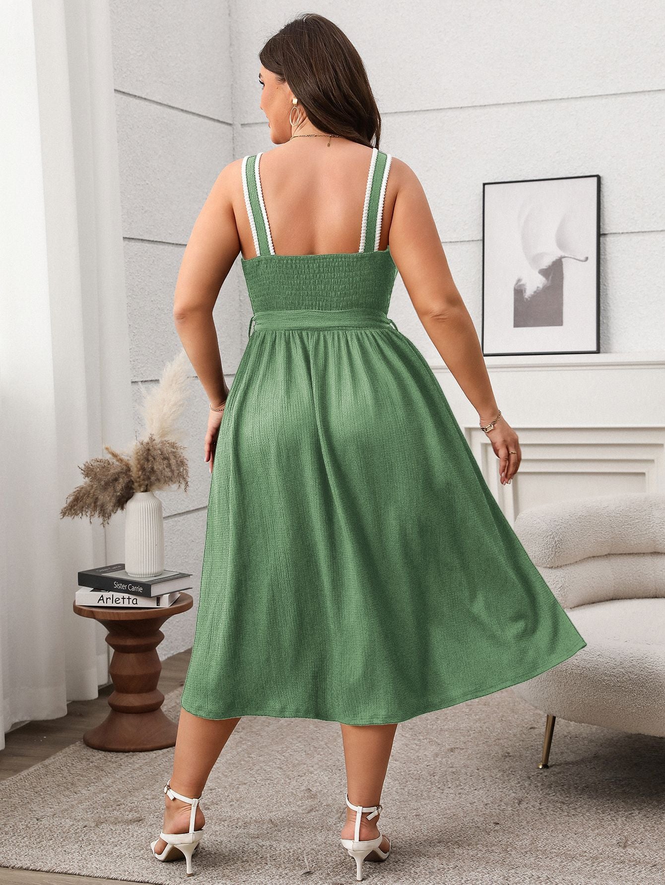 Plus Size Soft & Comfortable Button-Front Midi Dress with Tie Waist - Available in 2 Colors