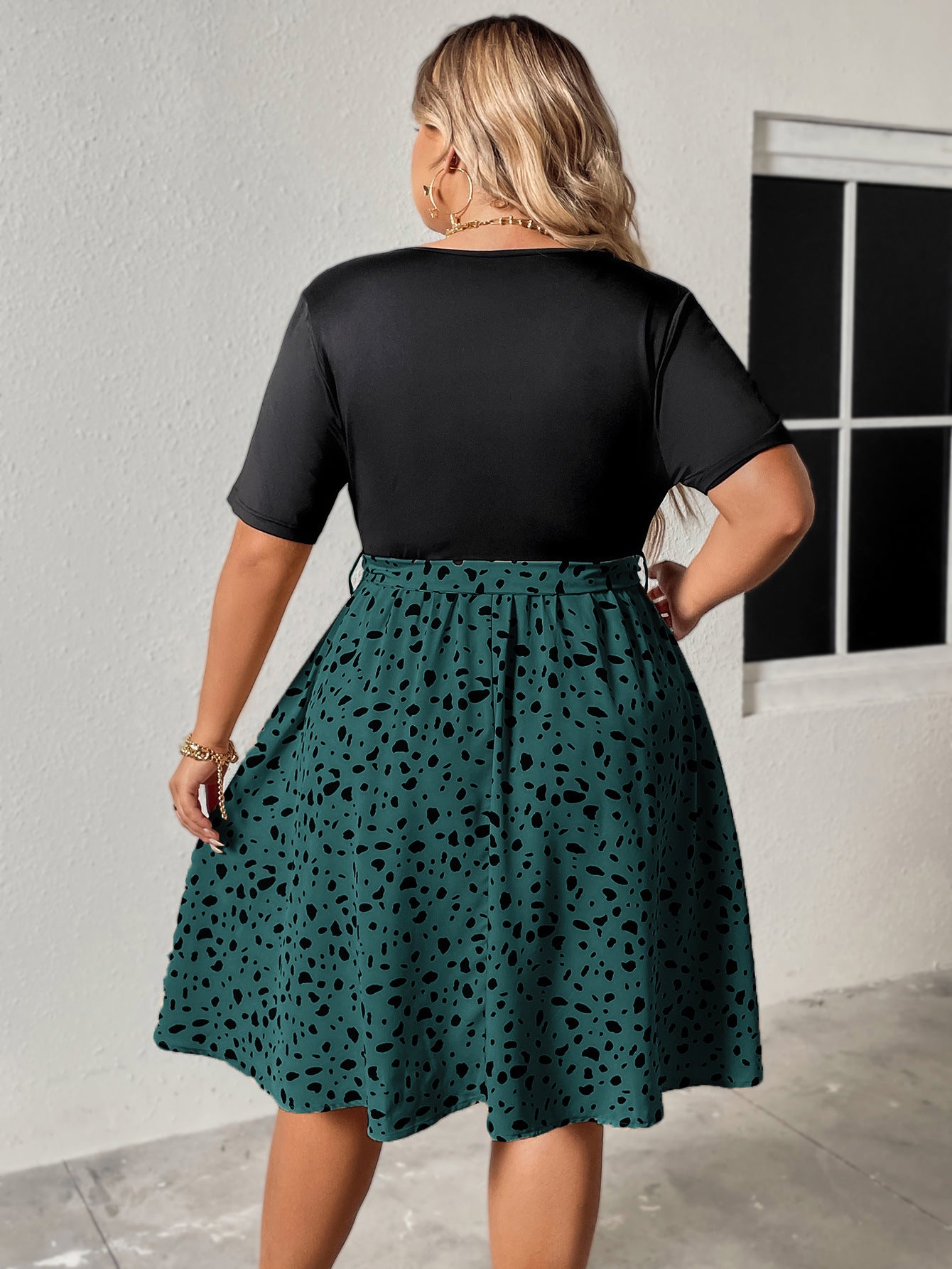 Plus Size V-Neck Mixed Print Mini Dress with Tie Waist - Available in 2 Colors