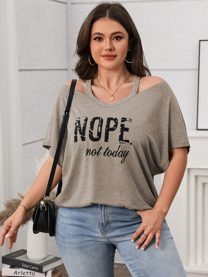 Relaxed Fit Graphic Cold Shoulder Top - "Nope Not Today" - Available in 3 Colors