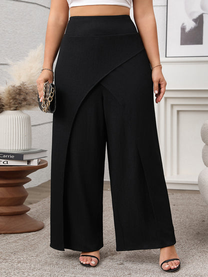 Soft & Comfortable Wide-Leg Pants with Stylish Overlay - Available in 2 Colors