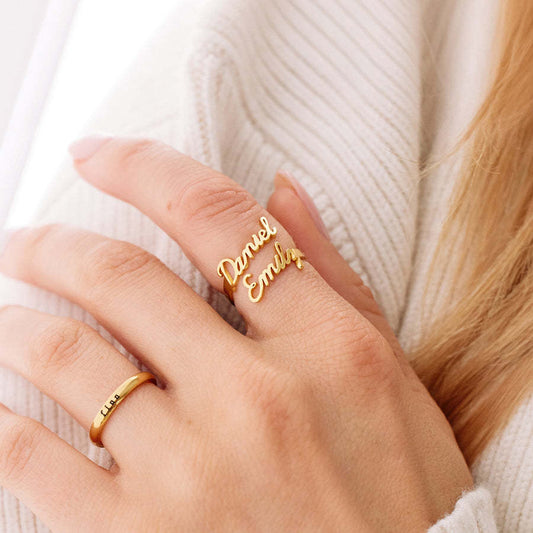 Personalised Couple Ring – 18K Gold Plated, Silver, or Rose Gold – Unique Custom Gift for Couples
