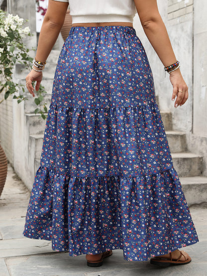 Breathable Floral Print Tiered Maxi Skirt with Lace Trim - Effortless Comfort