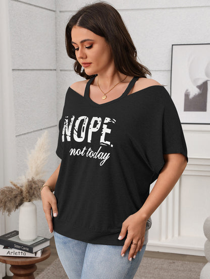 Relaxed Fit Graphic Cold Shoulder Top - "Nope Not Today" - Available in 3 Colors