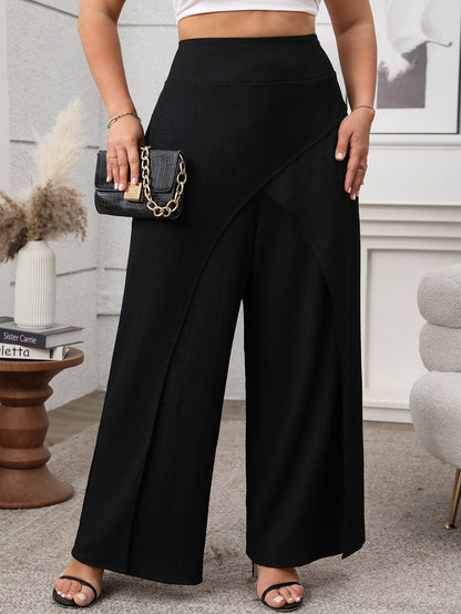Soft & Comfortable Wide-Leg Pants with Stylish Overlay - Available in 2 Colors