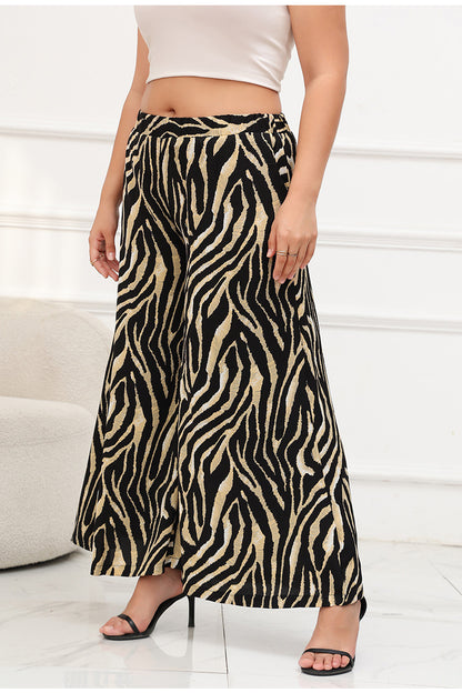 Stylish Plus Size Zebra Print Wide-Leg Palazzo Pants