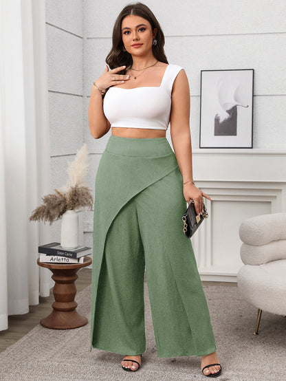 Soft & Comfortable Wide-Leg Pants with Stylish Overlay - Available in 2 Colors