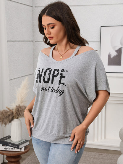 Relaxed Fit Graphic Cold Shoulder Top - "Nope Not Today" - Available in 3 Colors